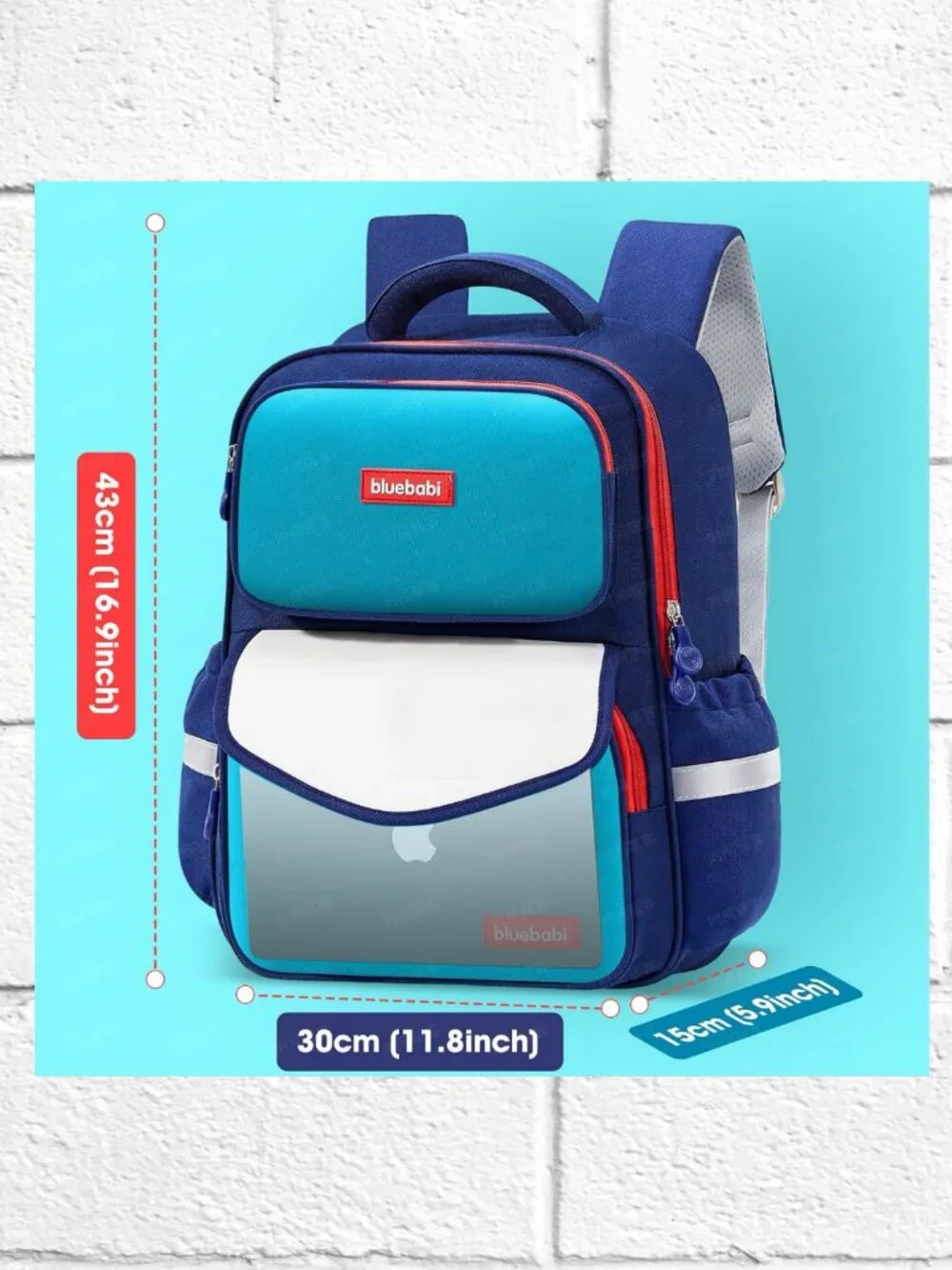 NEW! Bluebabi Color Block Backpack with Bottle Pockets, Padded Back, Chest Strap